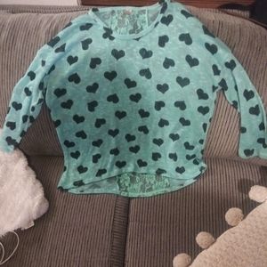 XL No boundaries heart printed top with lace back